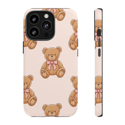 Teddy Bear Phone Case | Cute Coquette Aesthetic Pink Bear Pattern Case | Kawaii Soft Girl iPhone & Samsung Tough Protective Case