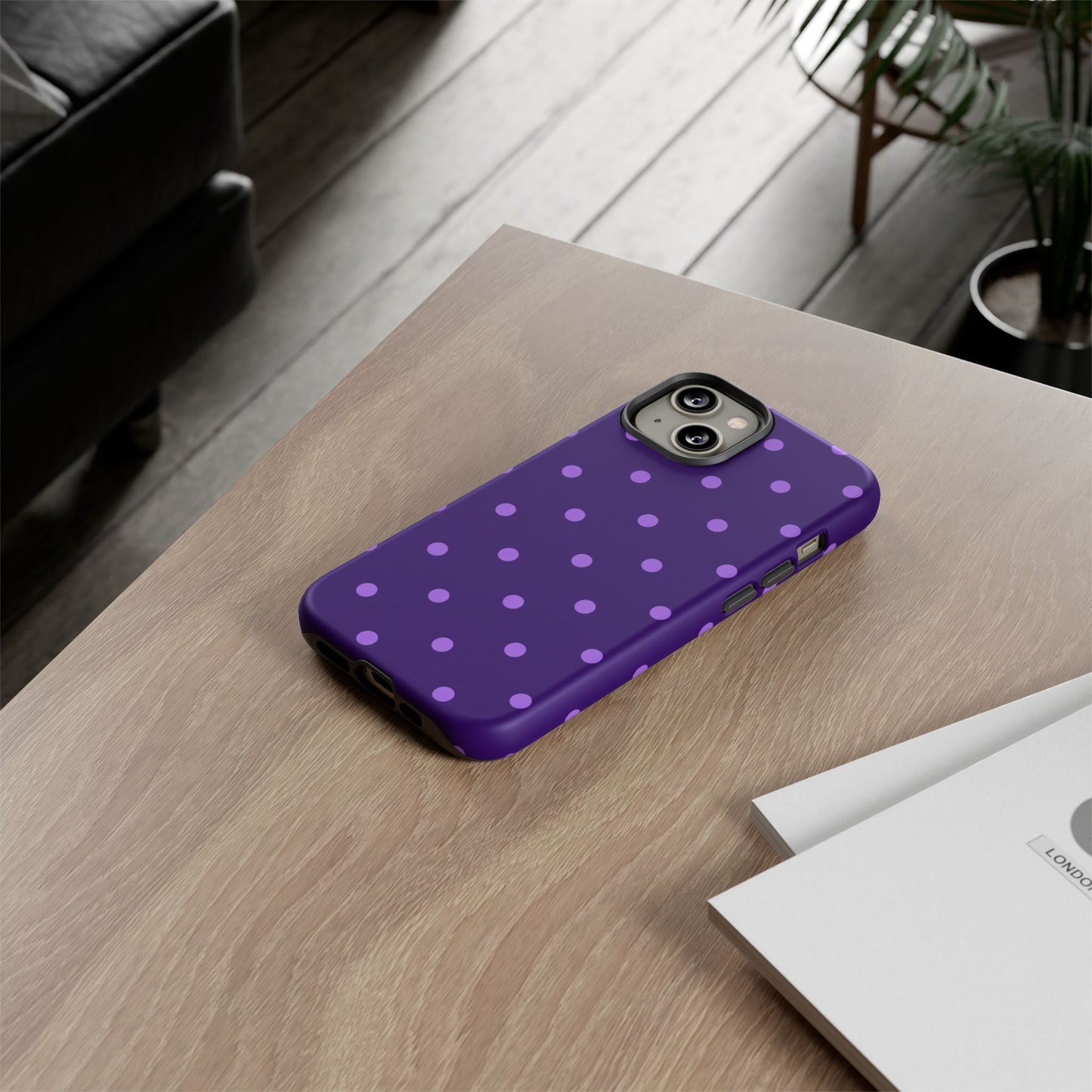 Purple Polka Dot Tough Phone Case – Cute Stylish Durable Protective Cover for Iphone, Samsung Galaxy and Pixel