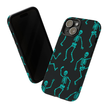Dancing Teal Skeletons Phone Case | Tough Protective Case for Iphone, Samsung Galaxy and Pixel