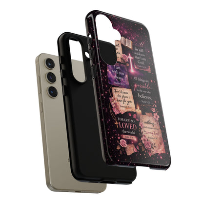 Christian Bible Verse Phone Case Pink Floral Faith Tough Protective Cover Gift