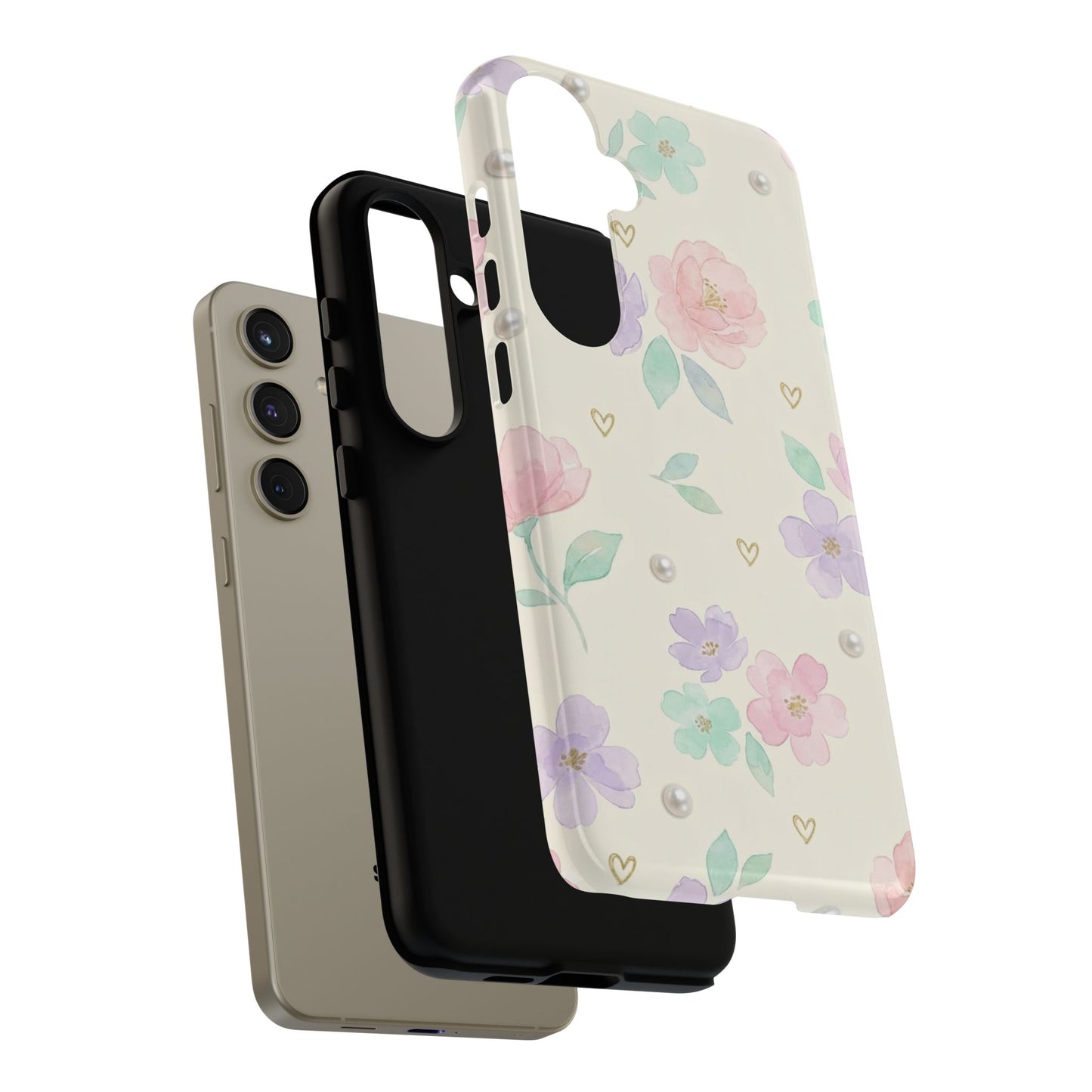 Pastel Floral Phone Case – Coquette Watercolor Flower Hearts Tough Case (iPhone, Samsung, Pixel)