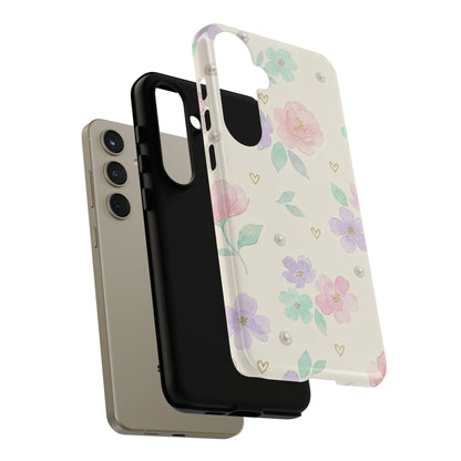 Pastel Floral Phone Case – Coquette Watercolor Flower Hearts Tough Case (iPhone, Samsung, Pixel)