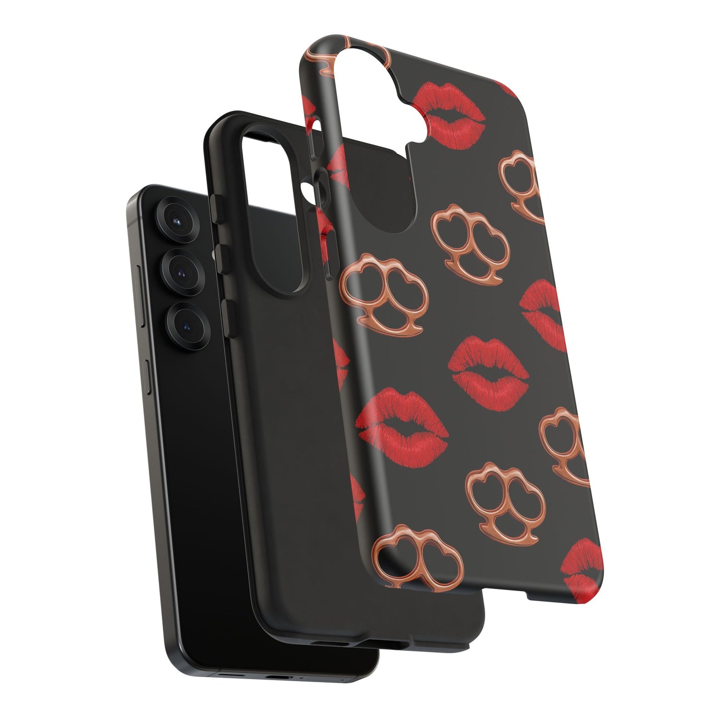 Red Lipstick & Knuckle Duster Phone Case | Bold Kiss Print Tough Protective Cover for Iphone, Samsung Galaxy and Pixel