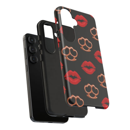 Red Lipstick & Knuckle Duster Phone Case | Bold Kiss Print Tough Protective Cover for Iphone, Samsung Galaxy and Pixel