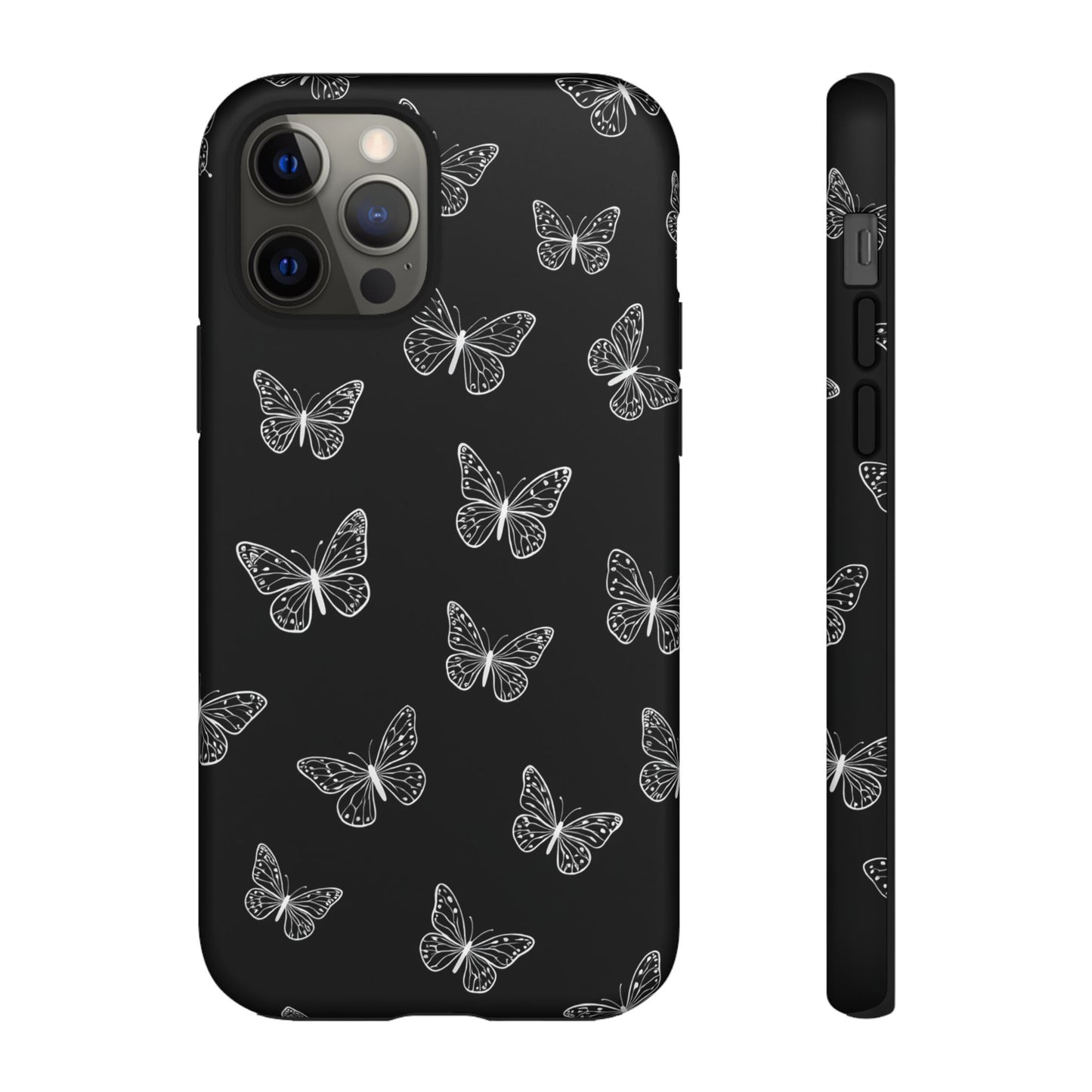 White Butterfly Pattern Phone Case – Dark Aesthetic Monochrome Tough Cover