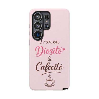 I Run on Diosito y Cafecito Phone Case, Pink Aesthetic Latina Faith Coffee Case, Girly Protective iPhone Samsung Cover