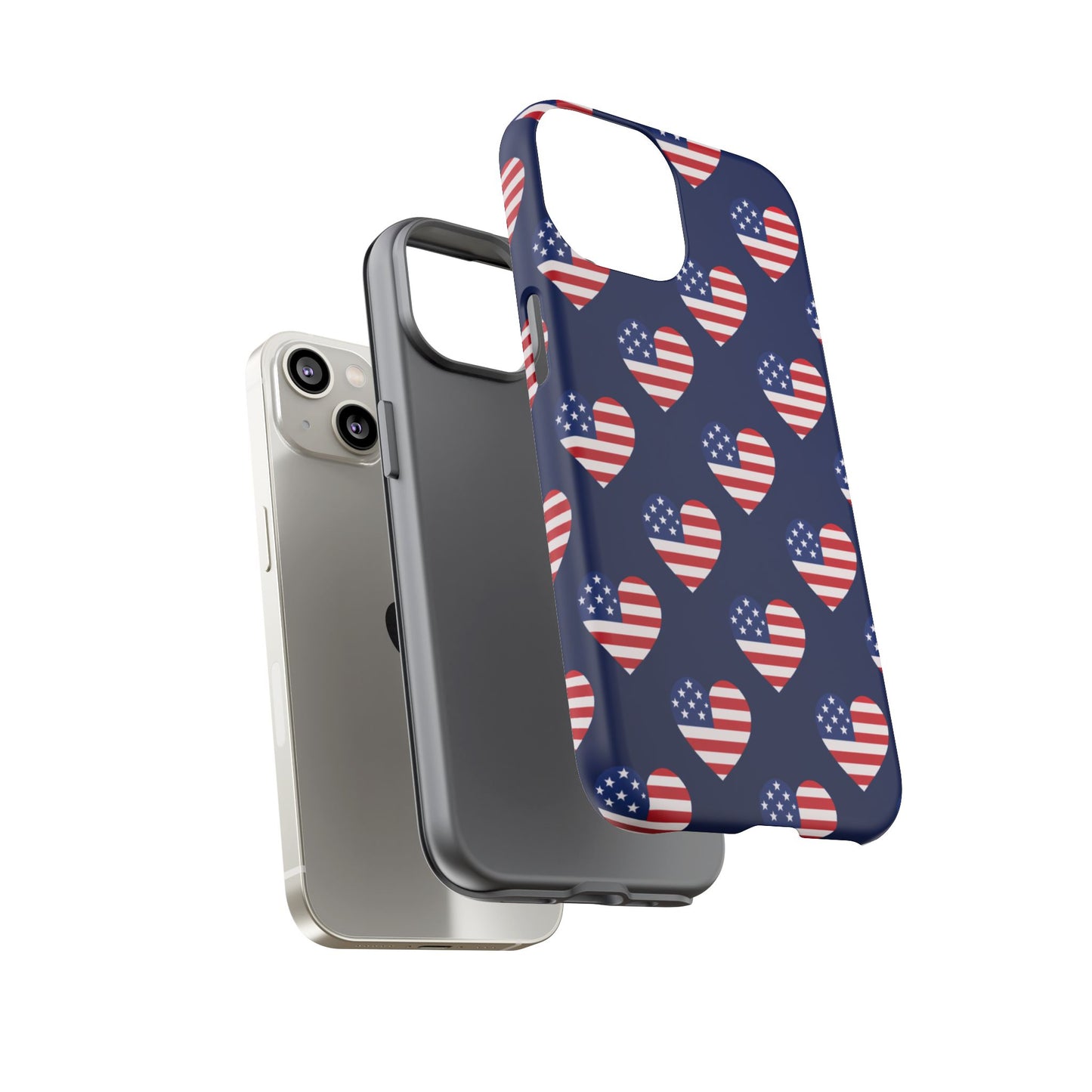 Patriotic American Flag Heart Phone Case – Tough Shockproof, USA Stars & Stripes for Iphone, Samsung Galaxy and Pixel