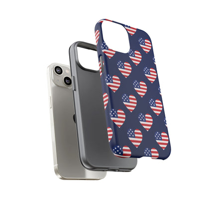 Patriotic American Flag Heart Phone Case – Tough Shockproof, USA Stars & Stripes for Iphone, Samsung Galaxy and Pixel