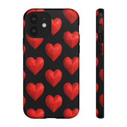 Red Heart Phone Case – Geometric Heart Pattern Tough Case (Black)