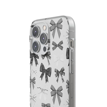 Black & White Bow Pattern Phone Case | Minimal Coquette Flexi Case