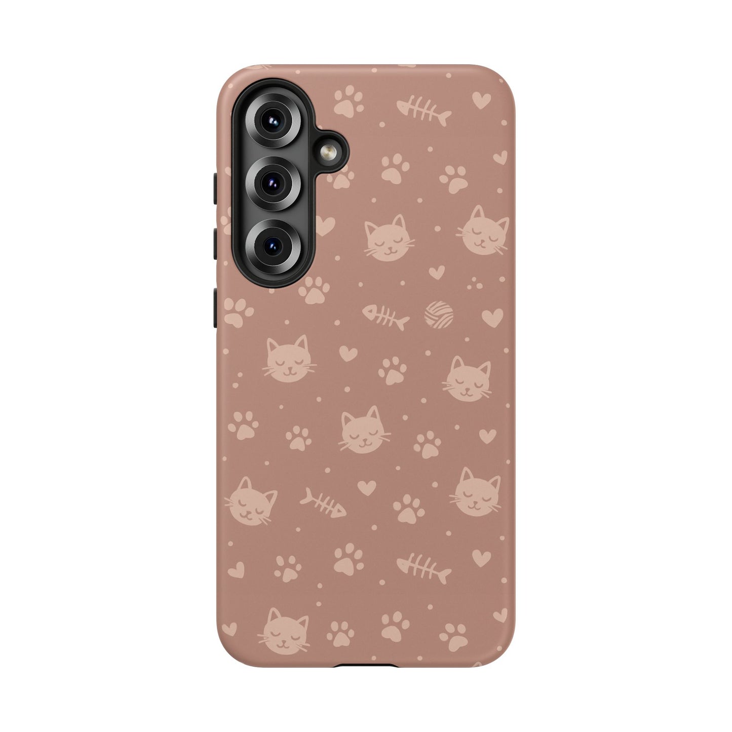 Cute Cat Pattern Phone Case | Paw Prints, Fishbone & Yarn Design Tough Case