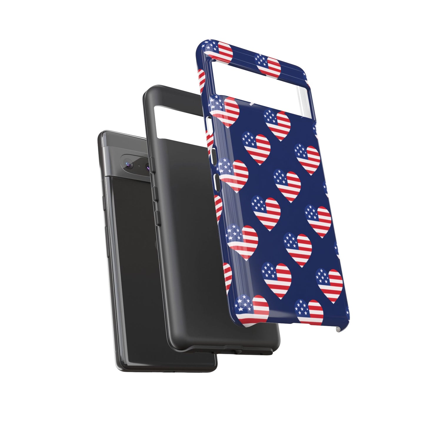 Patriotic American Flag Heart Phone Case – Tough Shockproof, USA Stars & Stripes for Iphone, Samsung Galaxy and Pixel