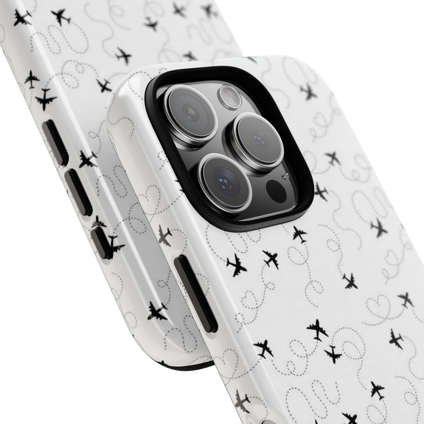 Minimal Paper Airplane Pattern Phone Case – Black White Aesthetic Tough Cover