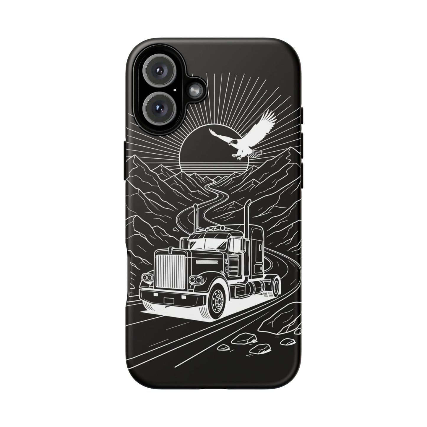 Trucker Highway Phone Case | Eagle & Mountain Line Art | Black Western Tough Case