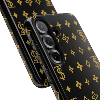 Gold Monogram Pattern Tough Phone Case | Black & Gold Luxury Design for Iphone, Samsung Galaxy and Pixel