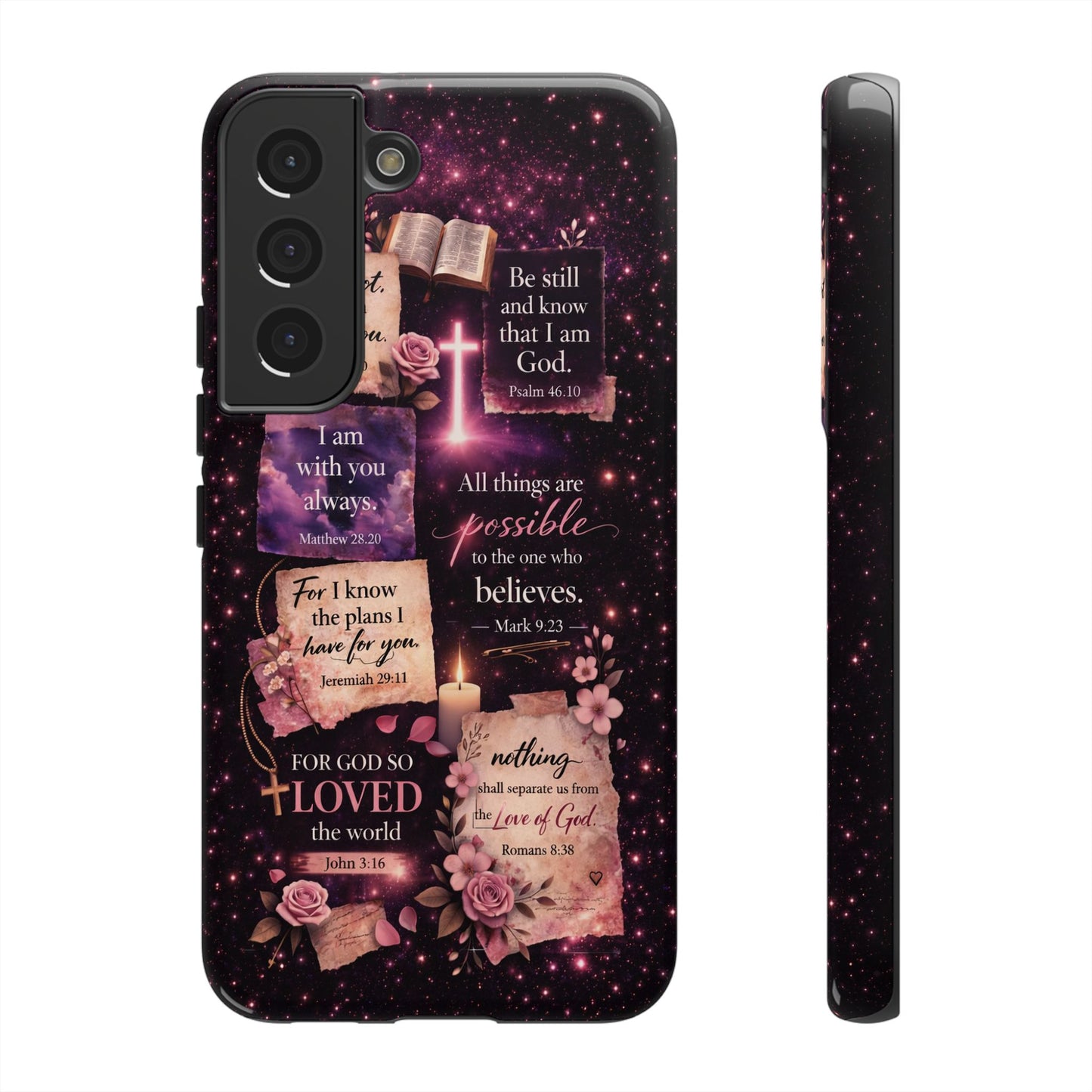 Christian Bible Verse Phone Case Pink Floral Faith Tough Protective Cover Gift