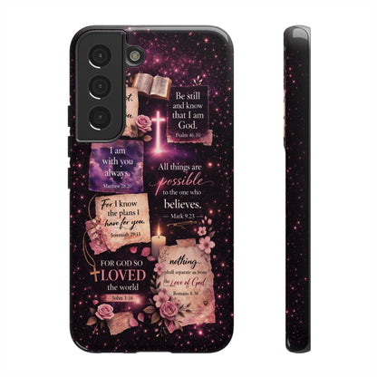 Christian Bible Verse Phone Case Pink Floral Faith Tough Protective Cover Gift