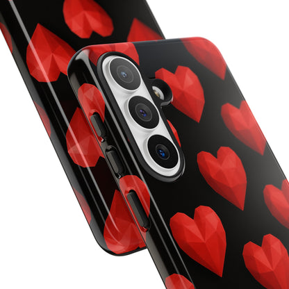 Red Heart Phone Case – Geometric Heart Pattern Tough Case (Black)
