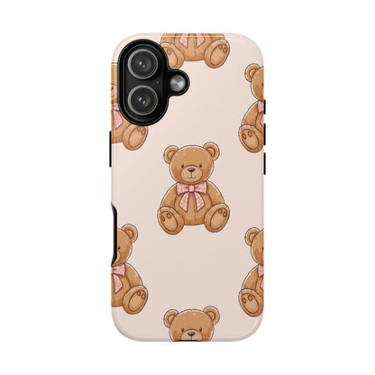 Teddy Bear Phone Case | Cute Coquette Aesthetic Pink Bear Pattern Case | Kawaii Soft Girl iPhone & Samsung Tough Protective Case