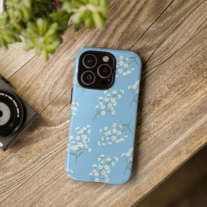 Baby’s Breath Floral Phone Case – Blue Minimal Flower Aesthetic Tough Case