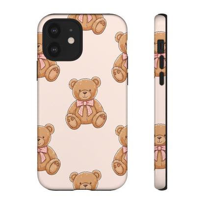 Teddy Bear Phone Case | Cute Coquette Aesthetic Pink Bear Pattern Case | Kawaii Soft Girl iPhone & Samsung Tough Protective Case