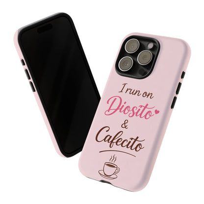 I Run on Diosito y Cafecito Phone Case, Pink Aesthetic Latina Faith Coffee Case, Girly Protective iPhone Samsung Cover