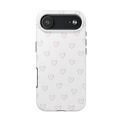 Hand-Drawn Hearts Tough Phone Case | Minimal Pink Heart Pattern