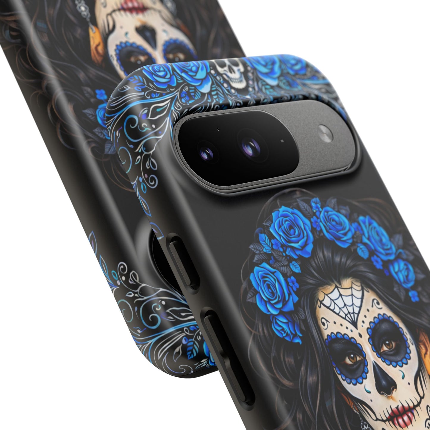Blue Sugar Skull Woman Phone Case – Day of the Dead Aesthetic Tough Cover