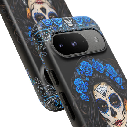 Blue Sugar Skull Woman Phone Case – Day of the Dead Aesthetic Tough Cover