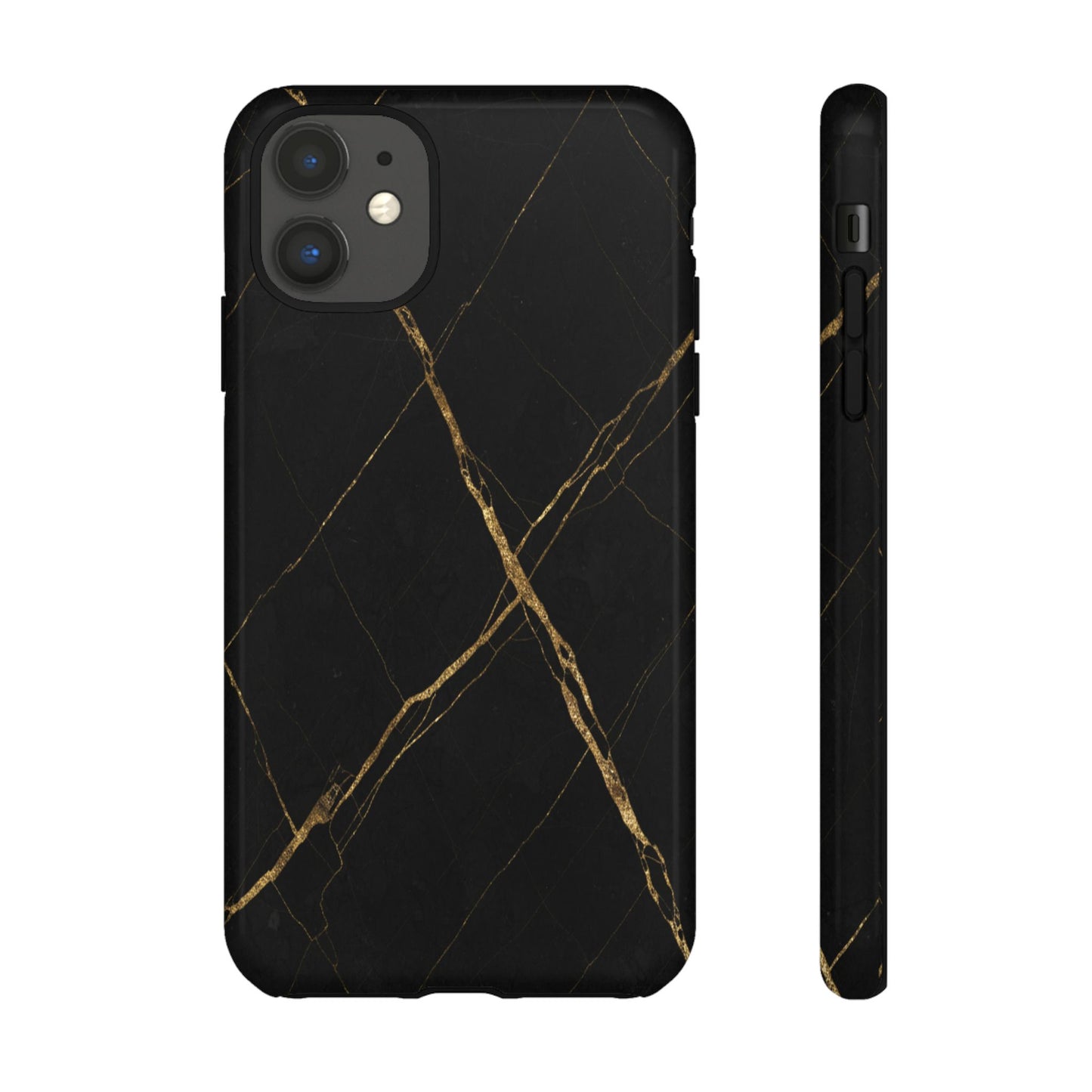 Black Marble Phone Case with Gold Veins | Minimal Luxury Tough Case