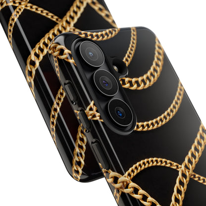 Luxury Gold Chain Phone Case – Black Designer Style Tough Protective Cover for Iphone, Samsung Galaxy and Pixel