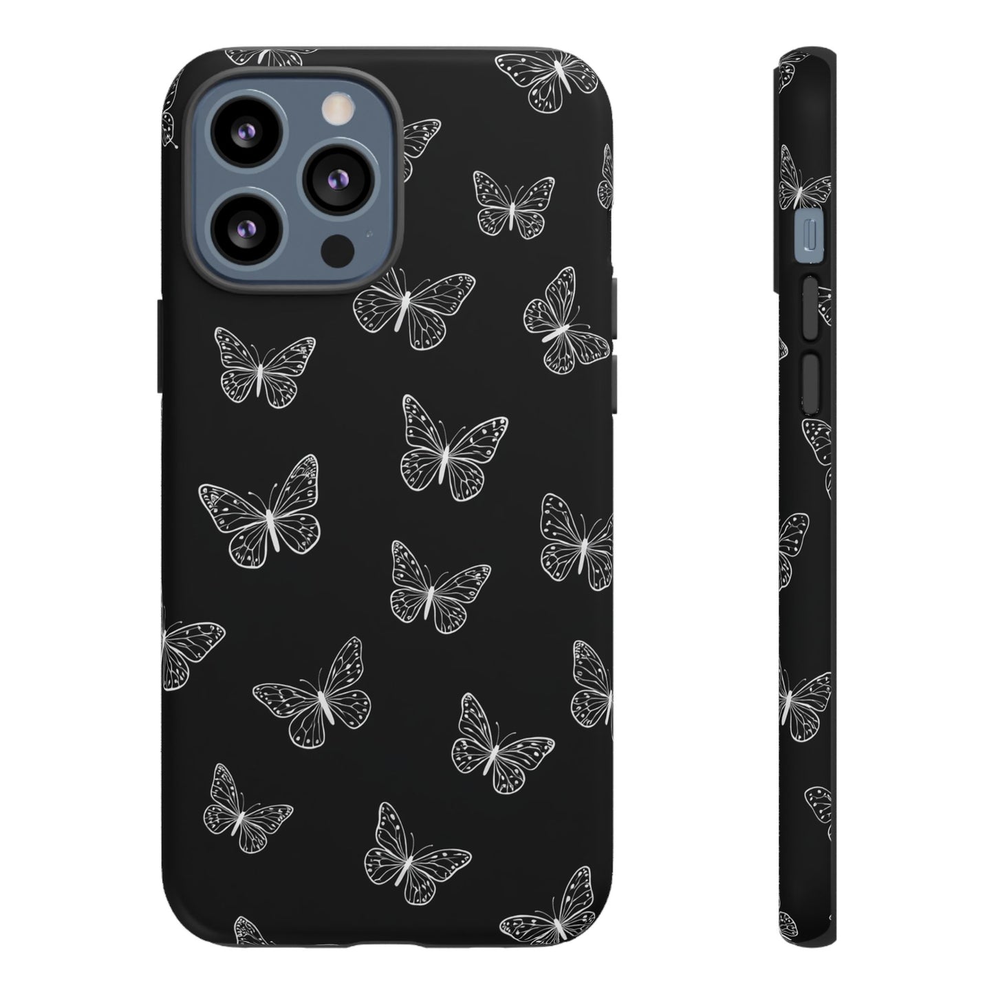 White Butterfly Pattern Phone Case – Dark Aesthetic Monochrome Tough Cover