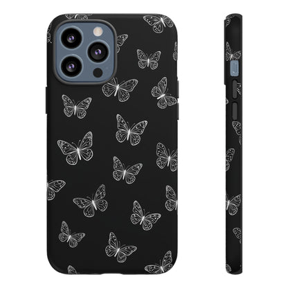 White Butterfly Pattern Phone Case – Dark Aesthetic Monochrome Tough Cover