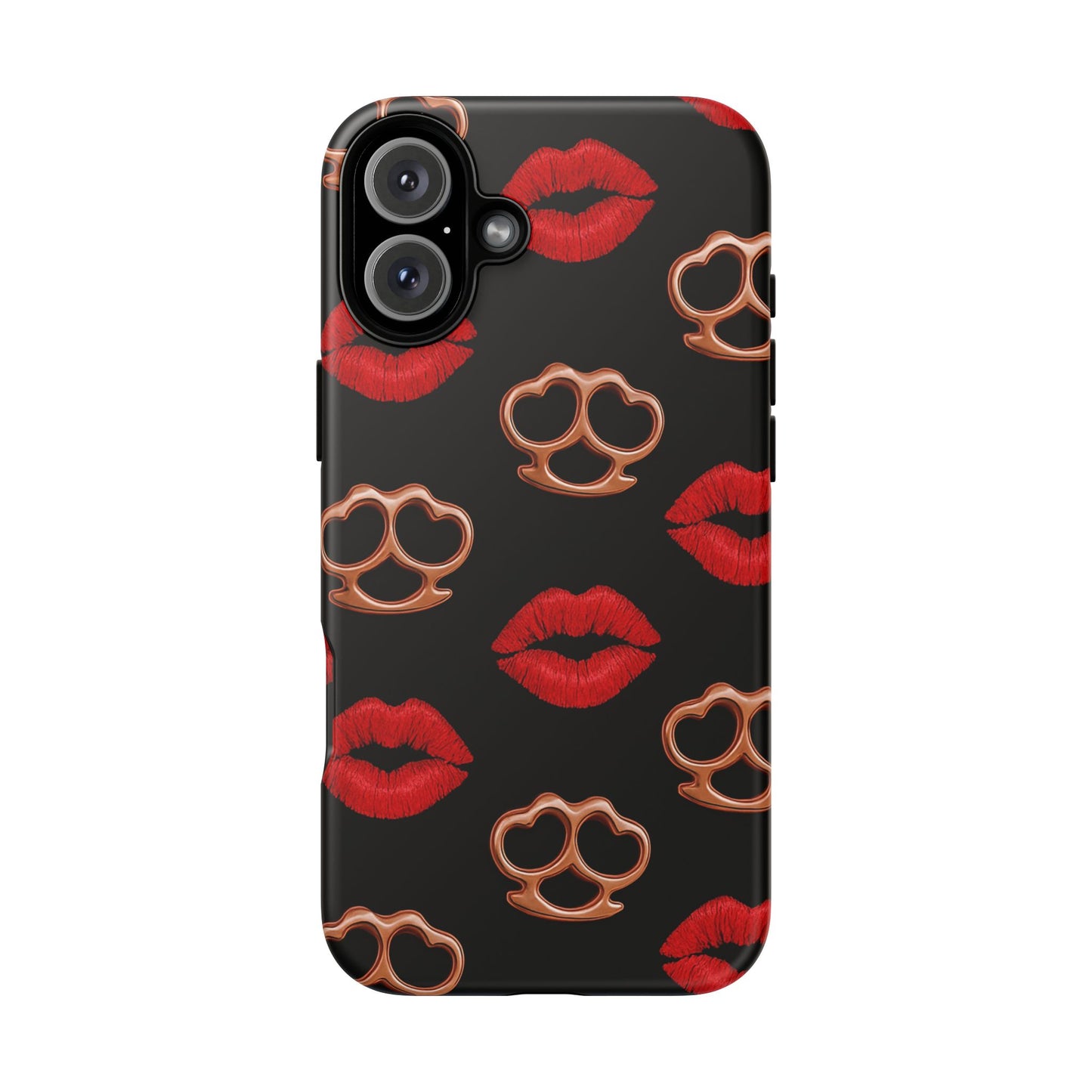 Red Lipstick & Knuckle Duster Phone Case | Bold Kiss Print Tough Protective Cover for Iphone, Samsung Galaxy and Pixel