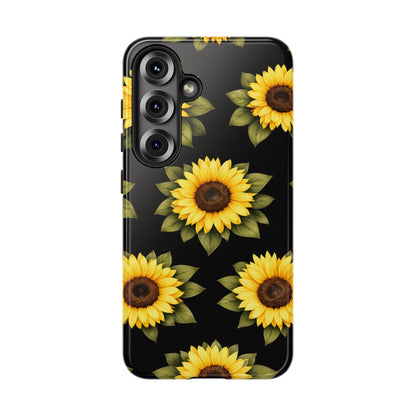Sunflower Floral Tough Phone Case – Black Background Protective Cover for Iphone, Samsung Galaxy and Pixel