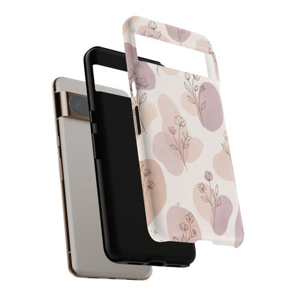 Blush Floral Phone Case Neutral Botanical Watercolor Tough Cover