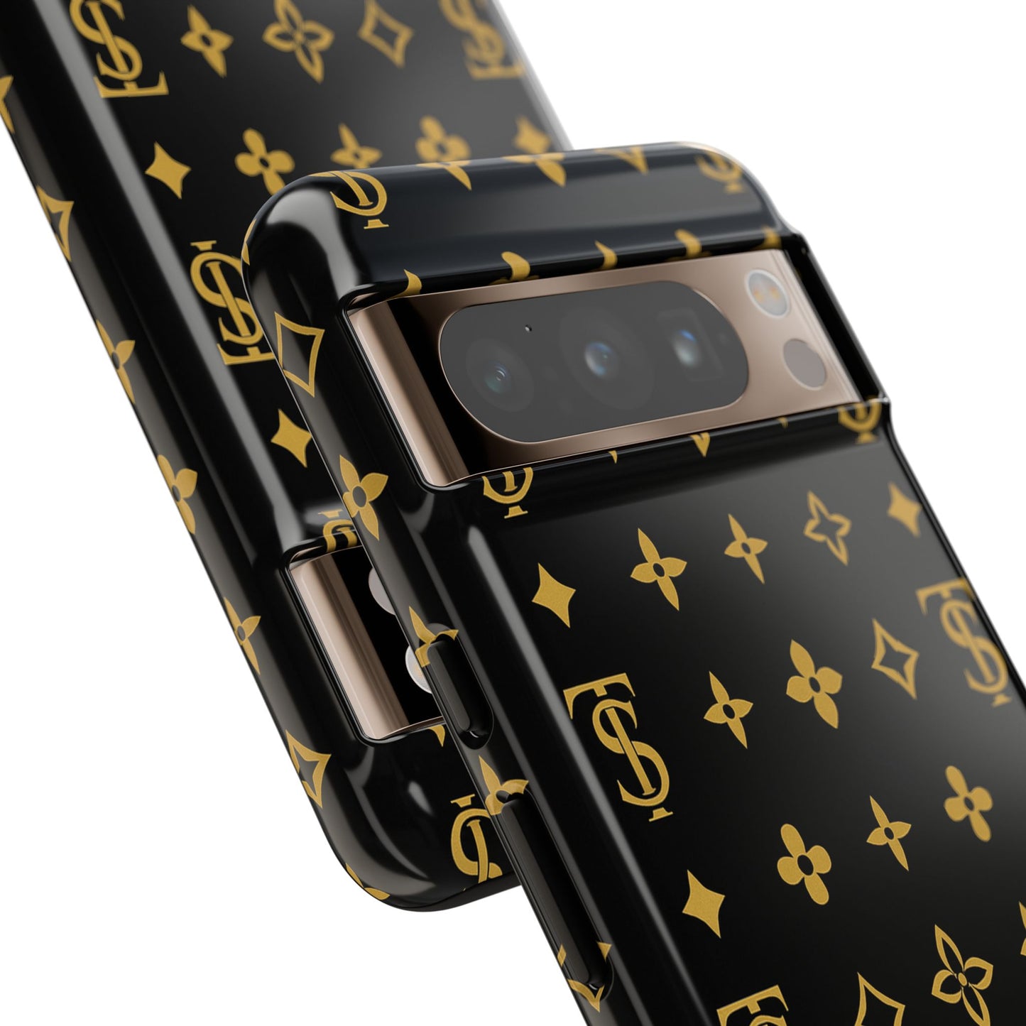 Gold Monogram Pattern Tough Phone Case | Black & Gold Luxury Design for Iphone, Samsung Galaxy and Pixel