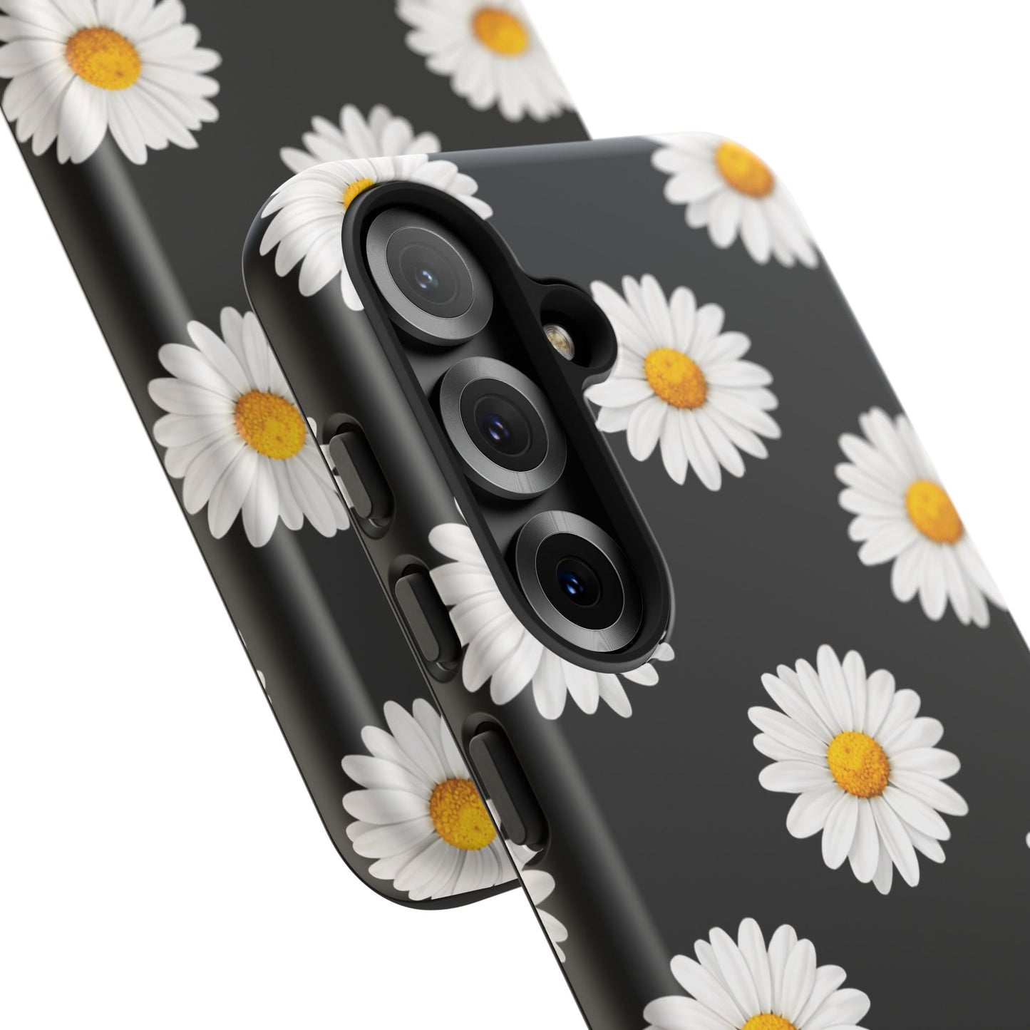 Black Daisy Floral Tough Phone Case – Cute Protective Cover for Iphone, Samsung Galaxy and Pixel