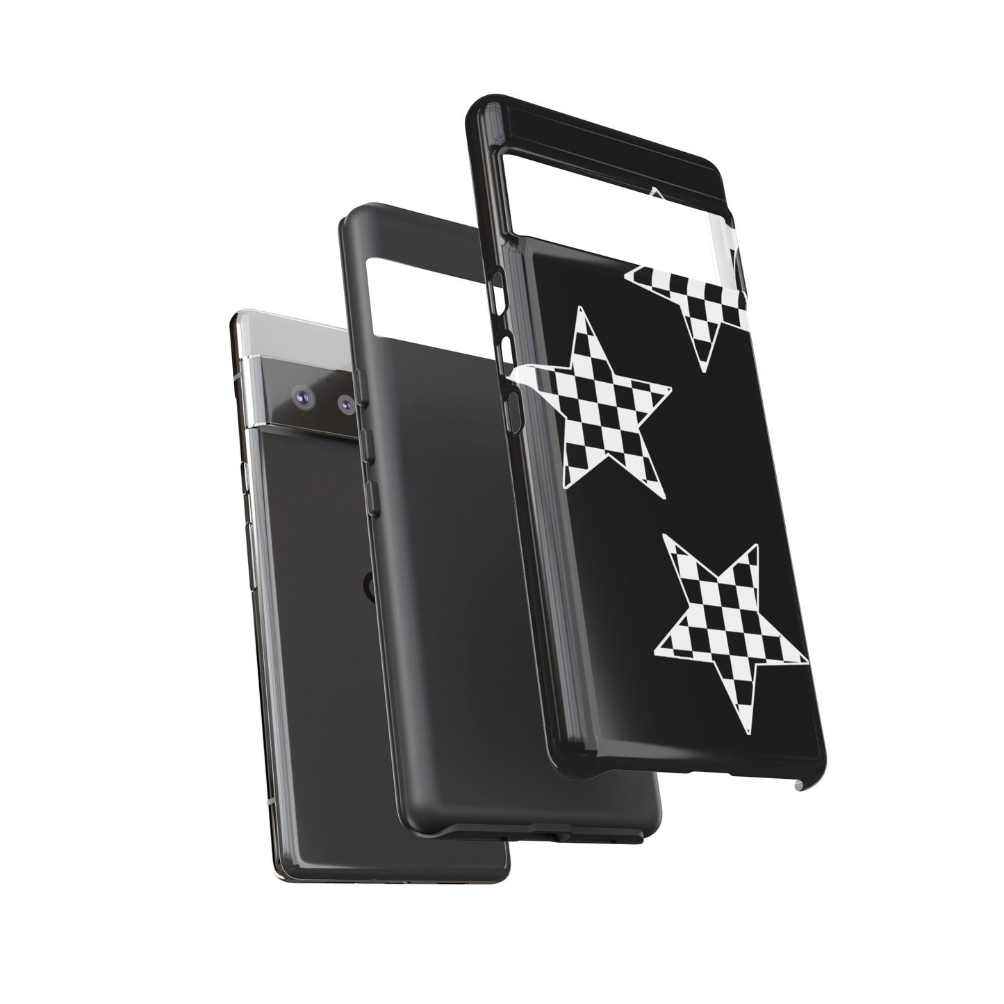 Checkered Star Tough Phone Case – Black Retro Graphic Protective Cover for Iphone, Samsung Galaxy and Pixel
