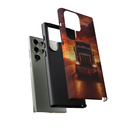 Big Rig Truck Phone Case Sunset Highway Semi Truck iPhone Samsung Cover