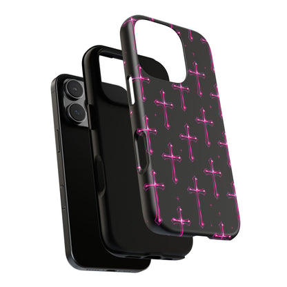 Neon Pink Cross Pattern Phone Case | Tough Protective Case for Iphone, Samsung Galaxy and Pixel