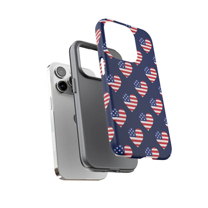 Patriotic American Flag Heart Phone Case – Tough Shockproof, USA Stars & Stripes for Iphone, Samsung Galaxy and Pixel