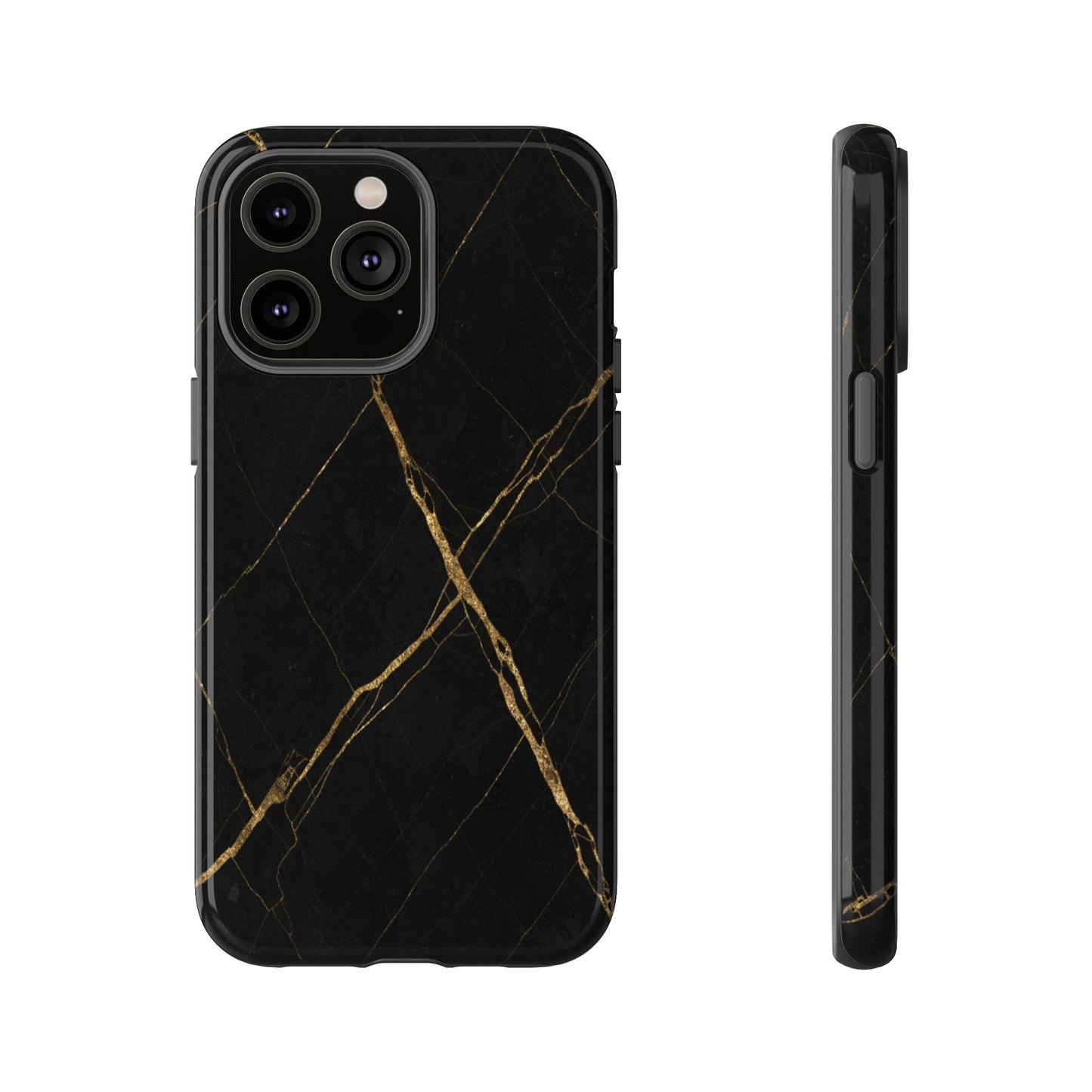 Black Marble Phone Case with Gold Veins – Luxury Minimal Aesthetic Tough Case