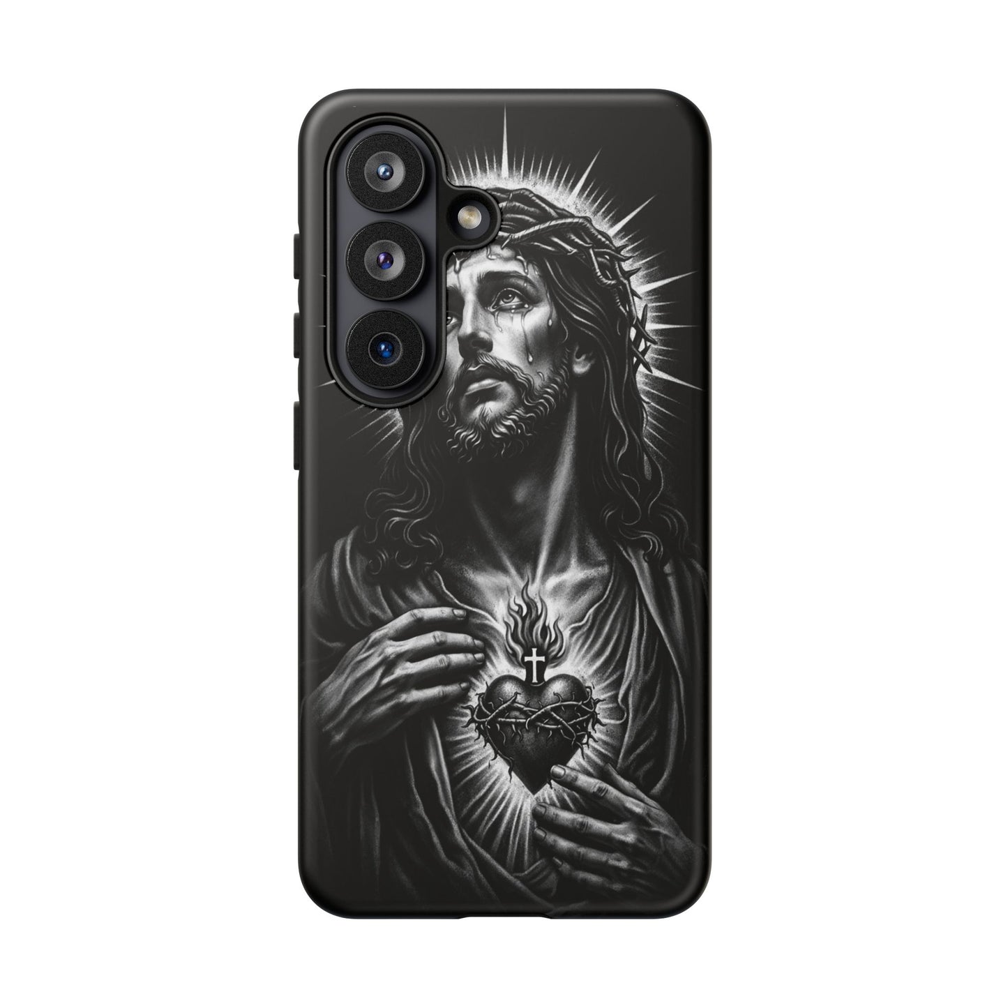Jesus Sacred Heart Phone Case Black White Christian Faith Aesthetic