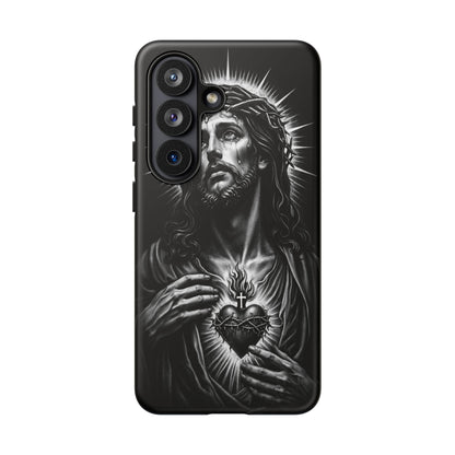 Jesus Sacred Heart Phone Case Black White Christian Faith Aesthetic