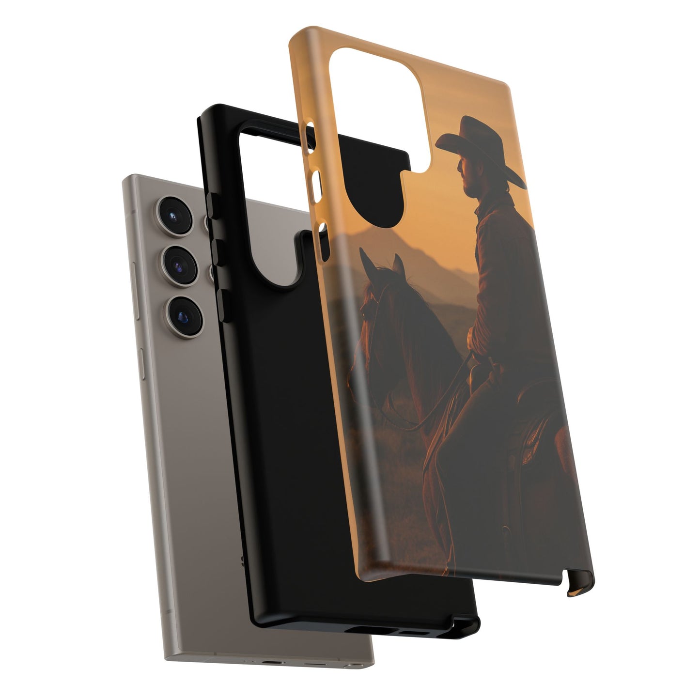 Western Cowboy Sunset Phone Case | Horse Rider Desert Aesthetic Tough Protective Case