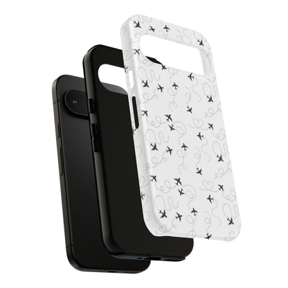Minimal Paper Airplane Pattern Phone Case – Black White Aesthetic Tough Cover