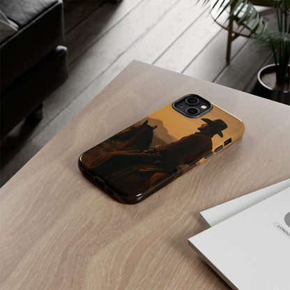 Western Cowboy Sunset Phone Case | Horse Rider Desert Aesthetic Tough Protective Case
