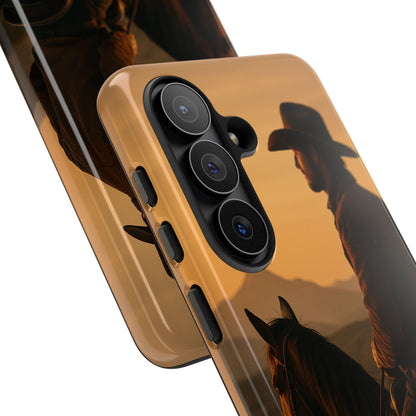 Western Cowboy Sunset Phone Case | Horse Rider Desert Aesthetic Tough Protective Case