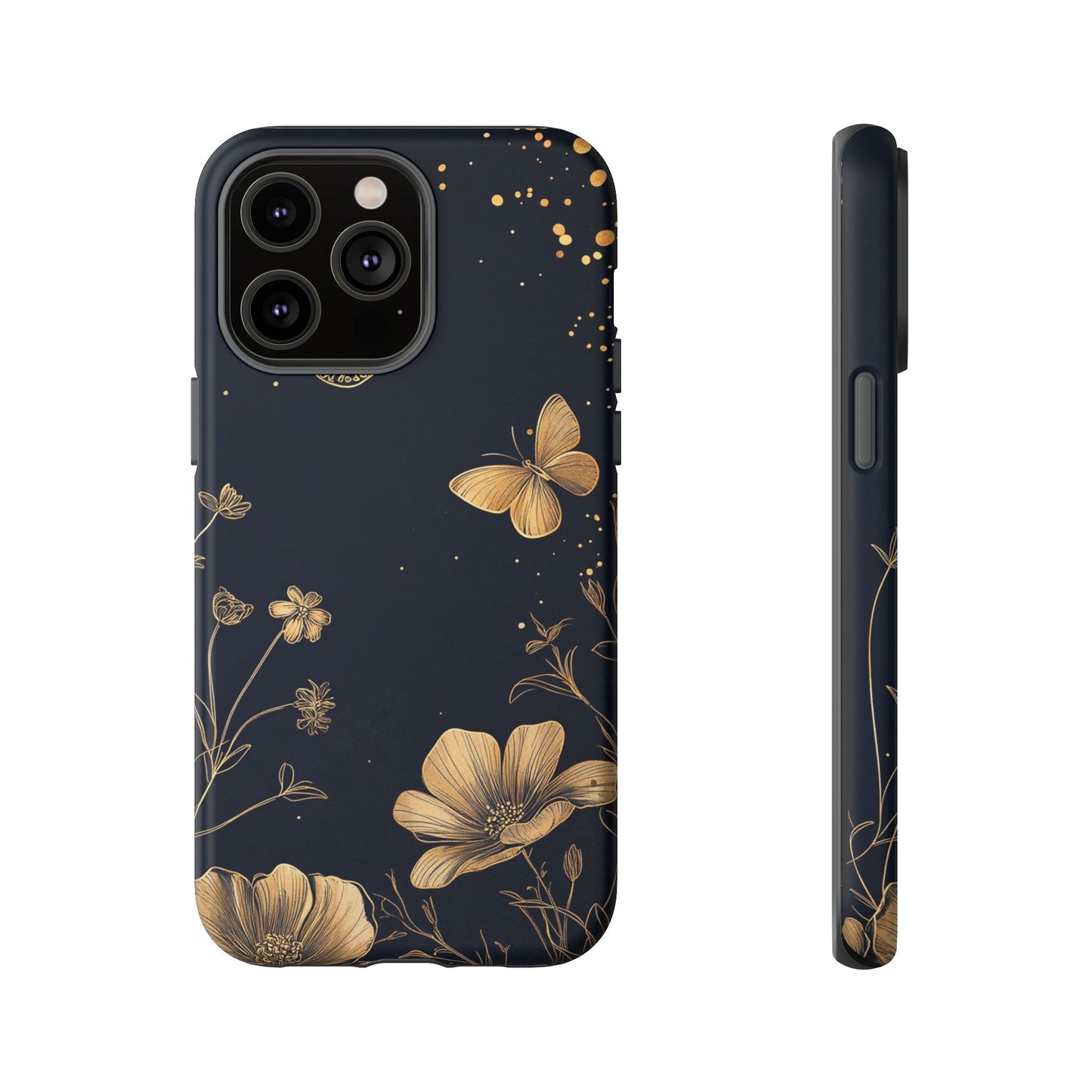 Gold Floral Butterfly Phone Case, Dark Aesthetic Botanical, Elegant Black Luxury iPhone Samsung Cover